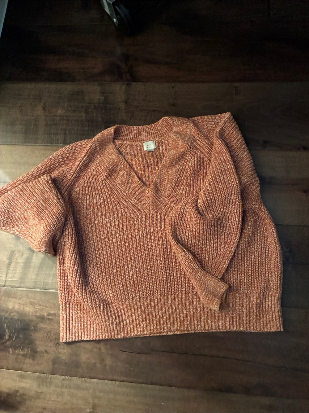a new day Rust Orange V-Neck Chunky Knit Sweater